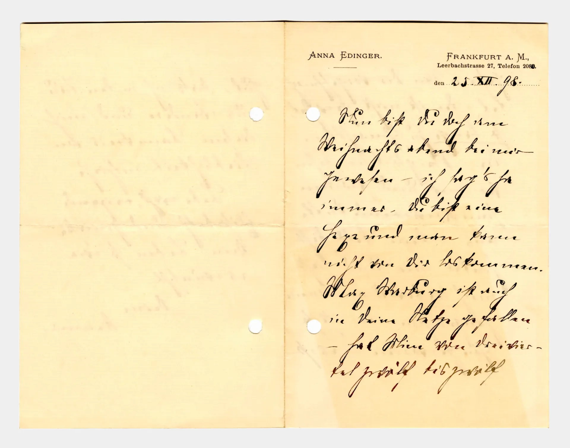Brief von Anna Edinger an Elisabeth H. Winterhalter, 25. Dezember 1898