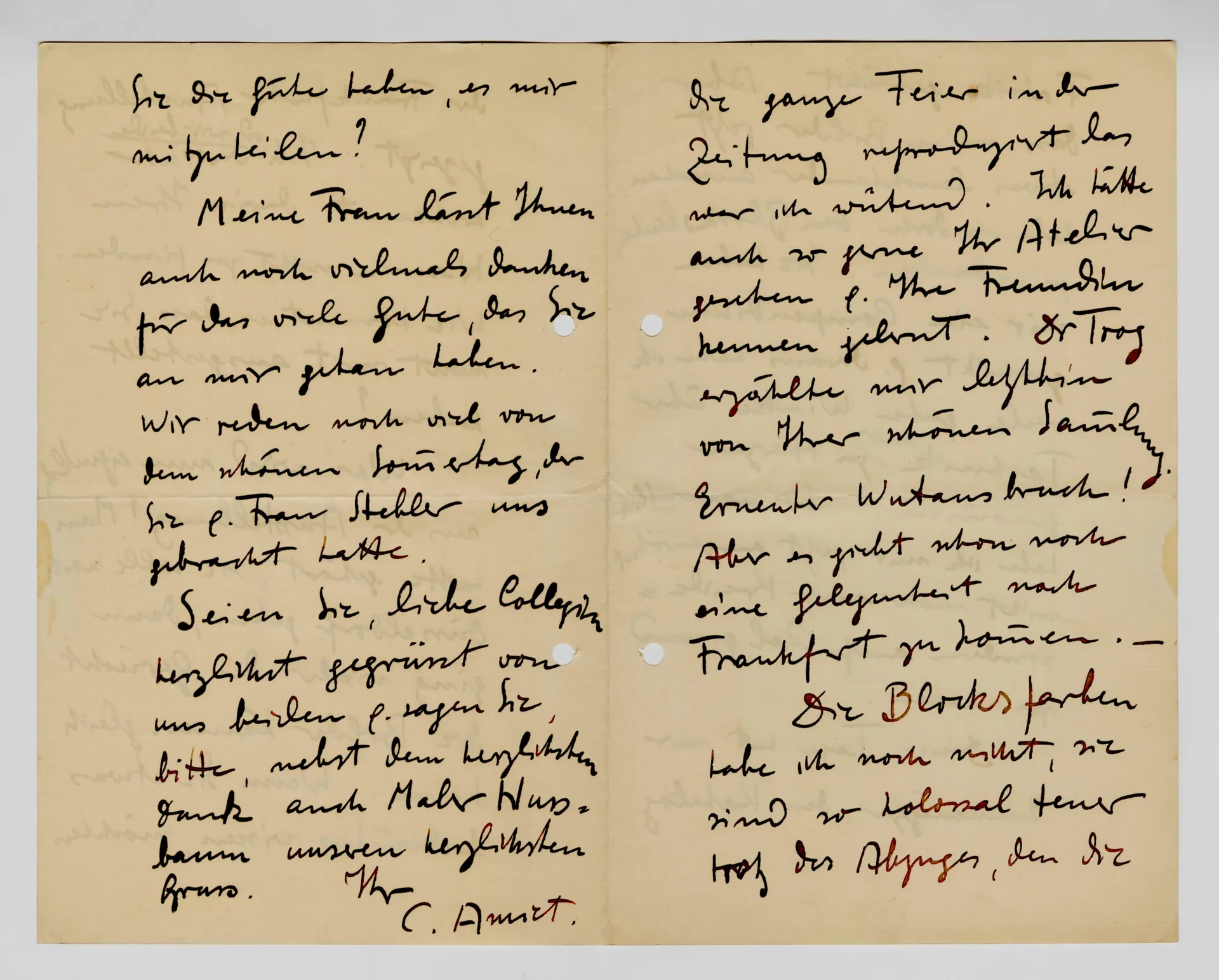 Brief von Cuno Amiet an Ottilie W. Roederstein, 12. März 1908