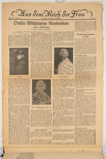 Julia Virginia Laengsdorff, Ottilie Wilhelmine Roederstein zum 75. Geburtstag, in: Aus dem Reich der Frau, 4. Beiblatt der Frankfurter Nachrichten, 22. April 1934