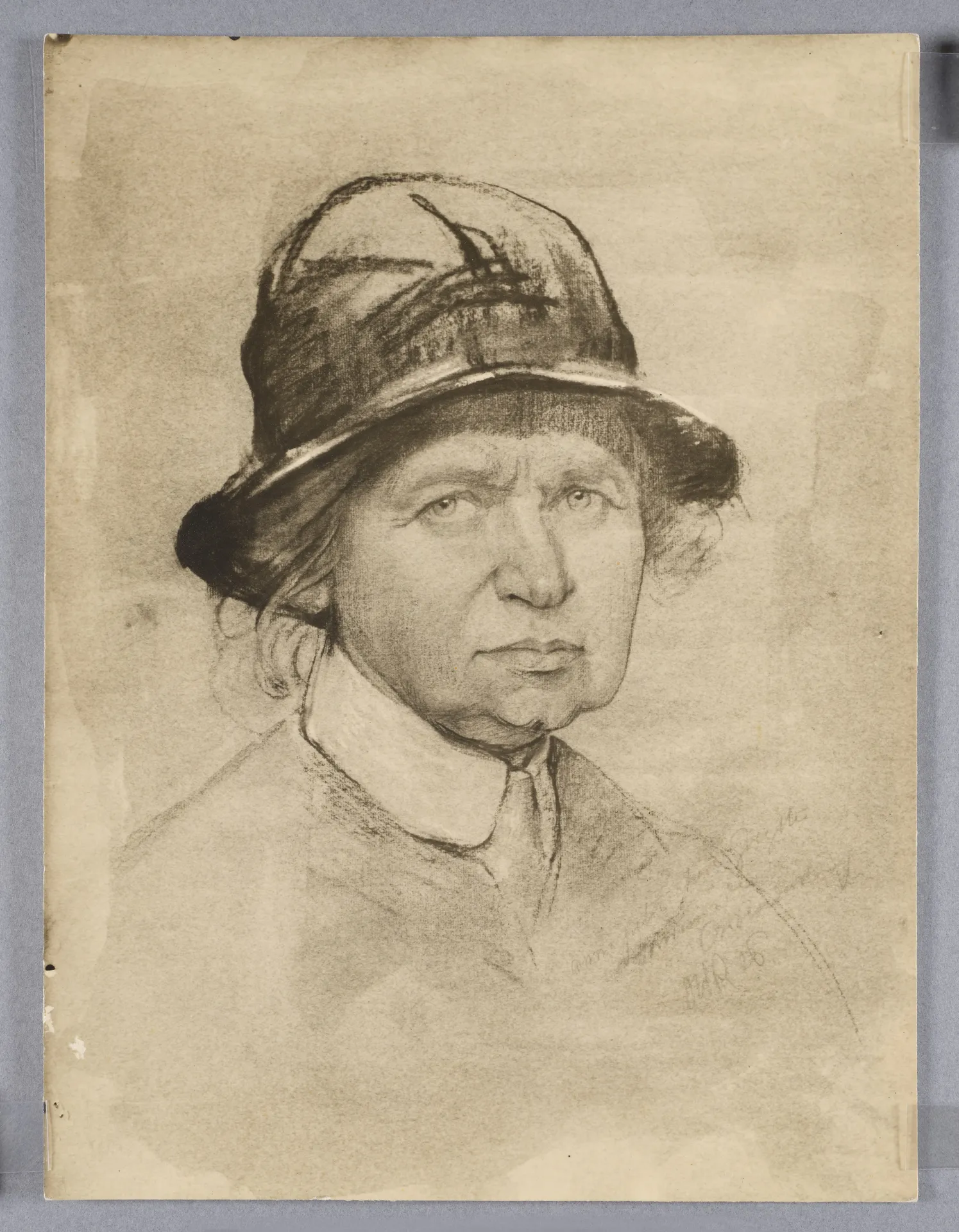 Ottilie W. Roederstein, Selbstbildnis mit Hut, Zeichnung, 1926