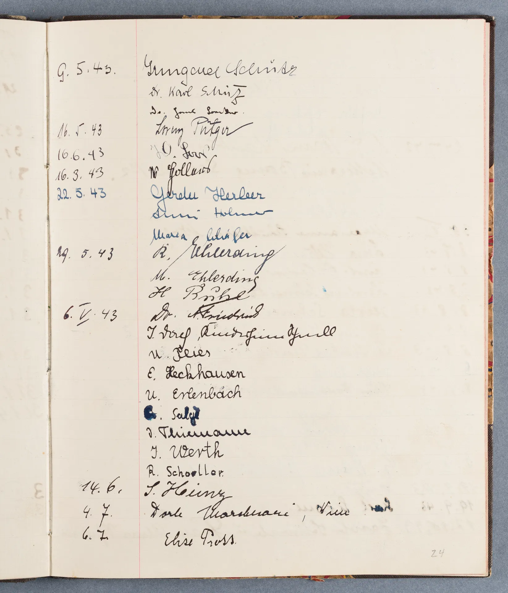Besucherbuch des Ateliers von Ottilie W. Roederstein in Hofheim am Taunus
