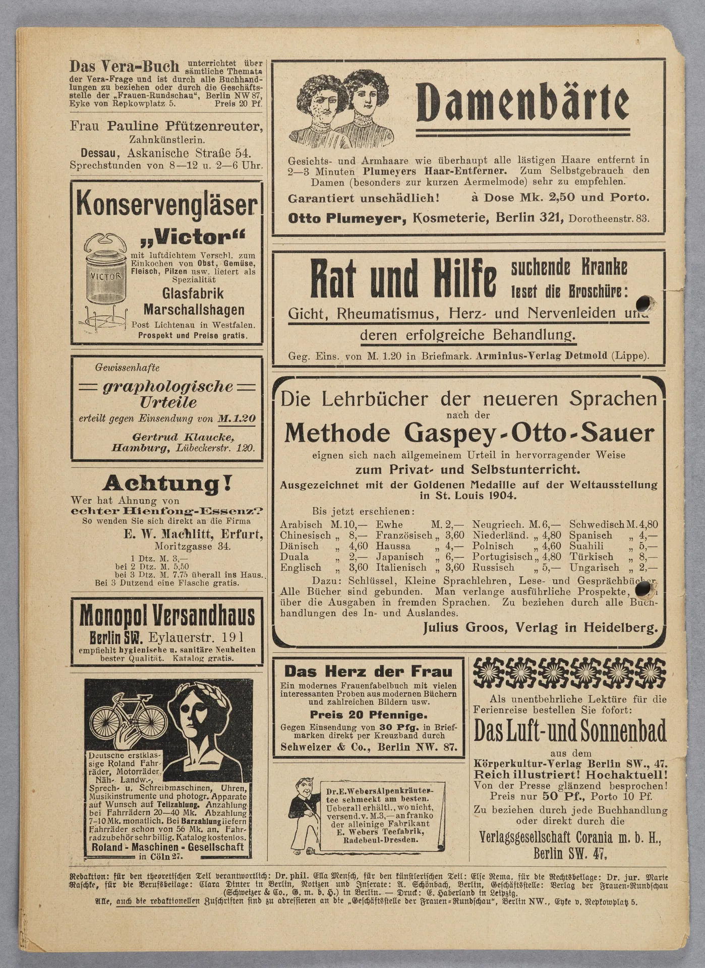 Elisabeth Mentzel und Julia Virginia Laengsdorff, Frankfurt a. M. und seine Frauen, in: Frauen-Rundschau, Jahrgang 8, Heft 14 [1907]