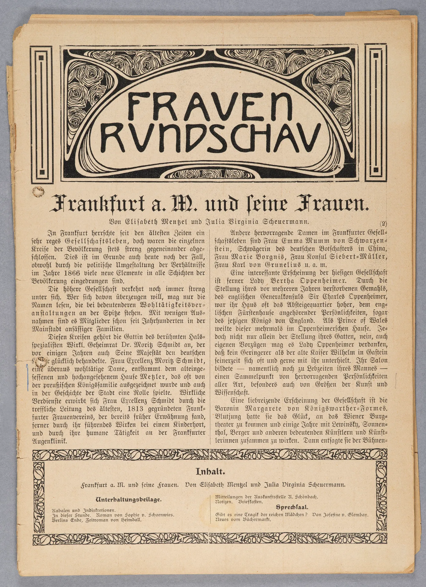 Elisabeth Mentzel und Julia Virginia Laengsdorff, Frankfurt a. M. und seine Frauen, in: Frauen-Rundschau, Jahrgang 8, Heft 14 [1907]