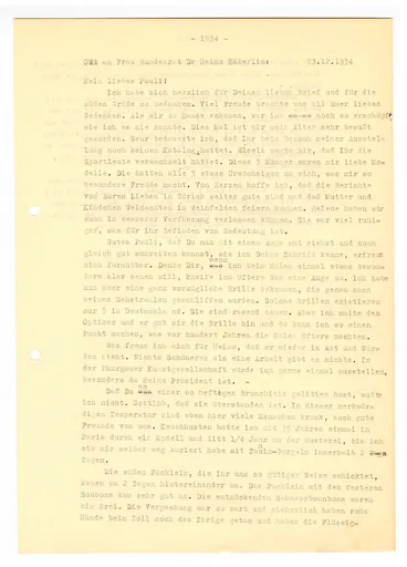 Brief (Transkript) von Ottilie W. Roederstein an Paula Häberlin, 23. Dezember 1934