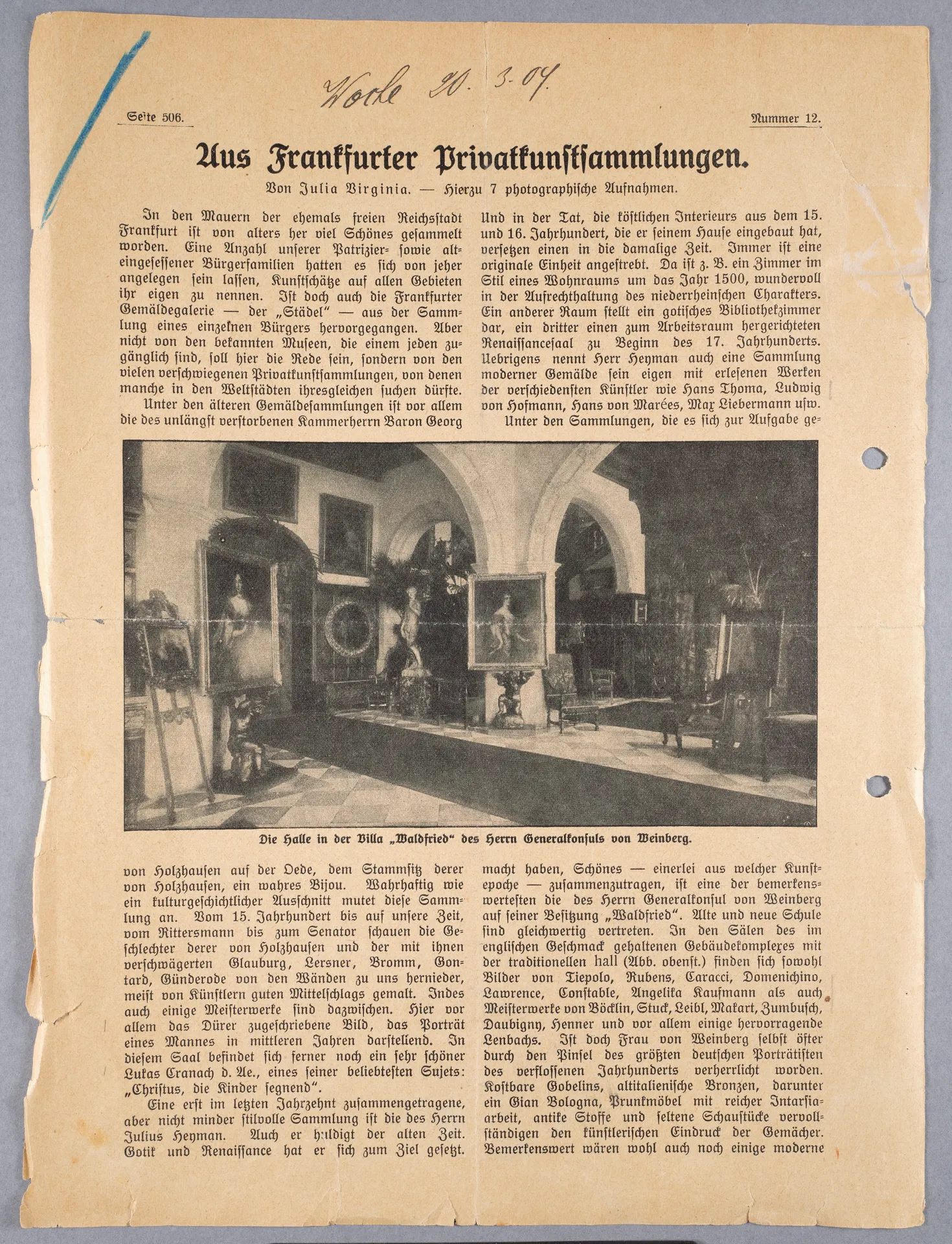 Julia Virginia, Aus Frankfurter Privatkunstsammlungen, in: Die Woche, 20. März 1909 (?)