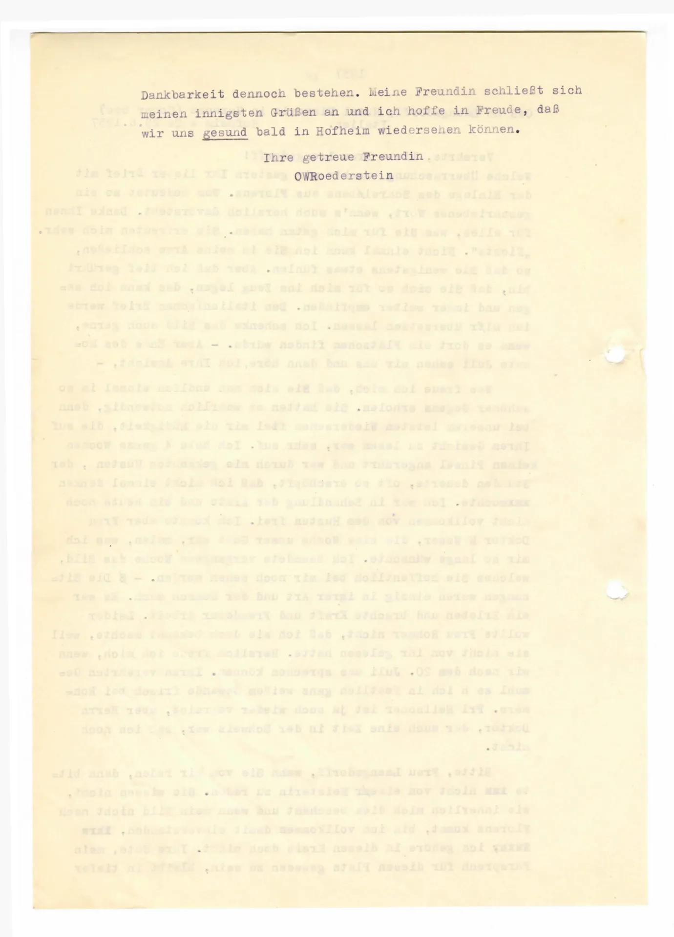 Brief (Transkript) von Ottilie W. Roederstein an Julia Virginia Laengsdorff, 29. Juni 1937