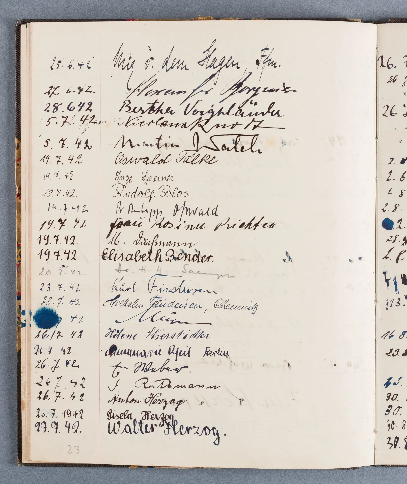 Besucherbuch des Ateliers von Ottilie W. Roederstein in Hofheim am Taunus