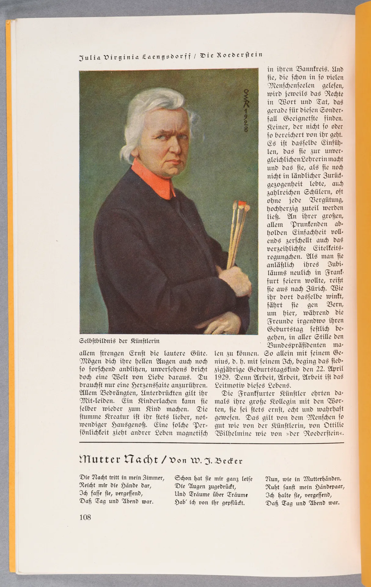 Julia Virginia Laengsdorff, Die Roederstein, in: Westermanns Monatshefte, Sonderabdruck aus dem 74. Jahrgang, September 1929 bis August 1930
