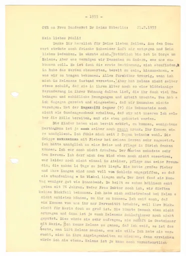 Brief (Transkript) von Ottilie W. Roederstein an Paula Häberlin, 21. Februar 1933