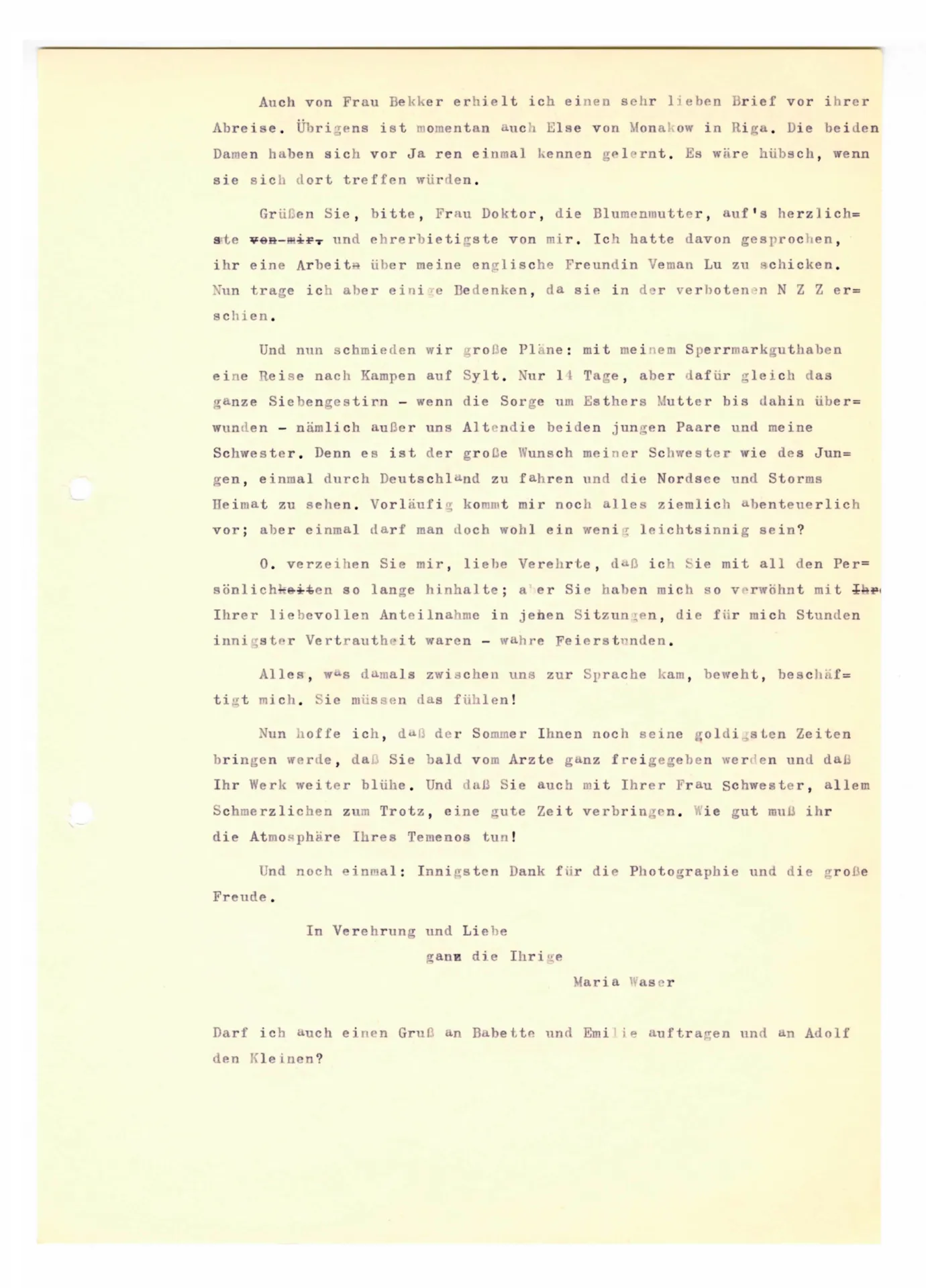 Brief (Transkript) von Maria Waser an Ottilie W. Roederstein, 22. Juli 1937