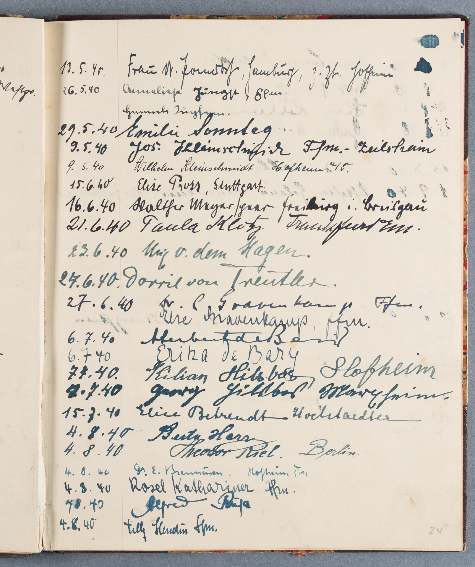 Besucherbuch des Ateliers von Ottilie W. Roederstein in Hofheim am Taunus