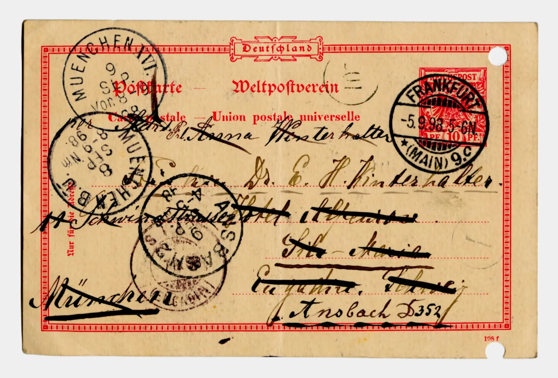 Postkarte von Anna Edinger an Elisabeth H. Winterhalter, 5. September 1898