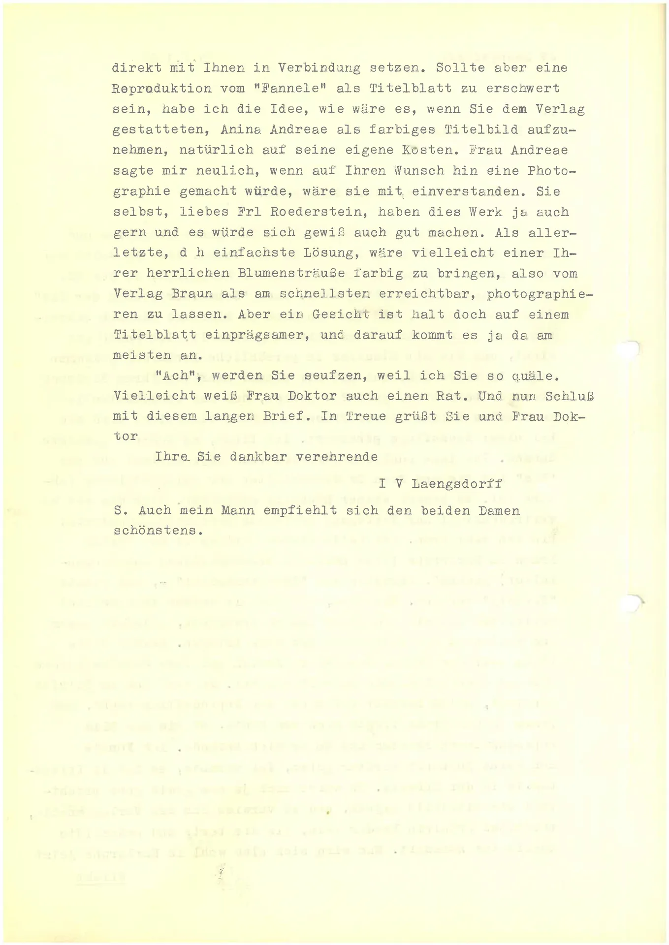 Brief (Transkript) von Julia Virginia Laengsdorff an Ottilie W. Roederstein, 25. Februar 1929