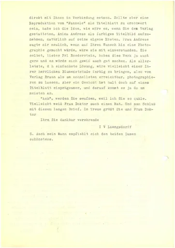 Brief (Transkript) von Julia Virginia Laengsdorff an Ottilie W. Roederstein, 25. Februar 1929