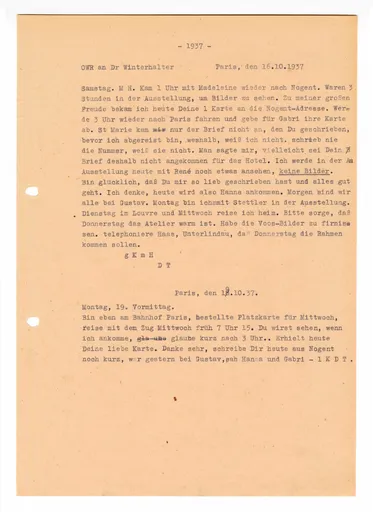 Postkarten (Transkript) von Ottilie W. Roederstein an Elisabeth H. Winterhalter, 16. und 18. Oktober 1937