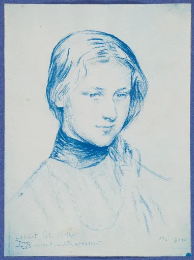 Marie-Louise-Catherine Breslau, Porträt Hertha Voos, Zeichnung, 1902, mit Widmung an Ottilie W. Roederstein