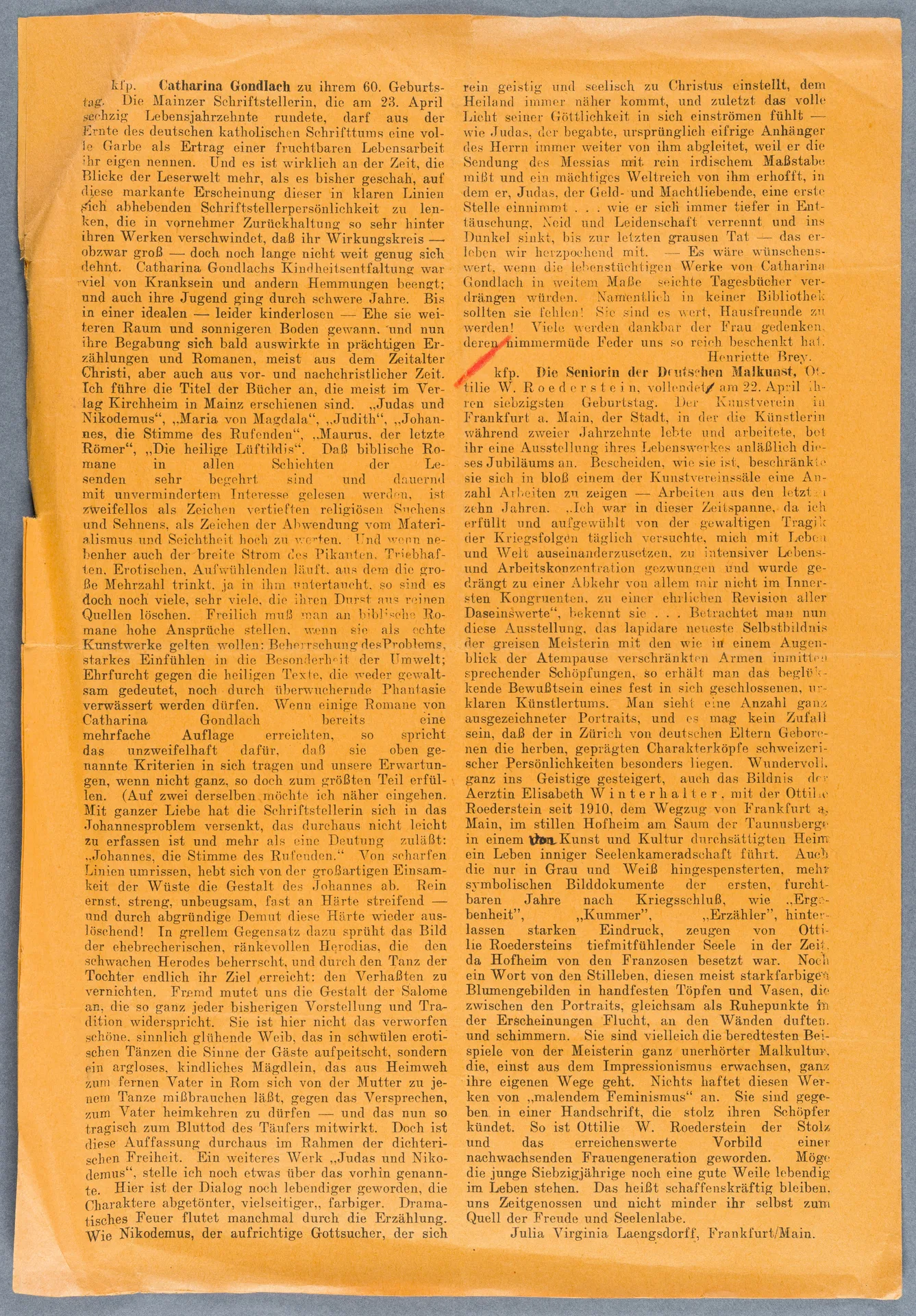 O.W. Roederstein. Zum 70. Geburtstage