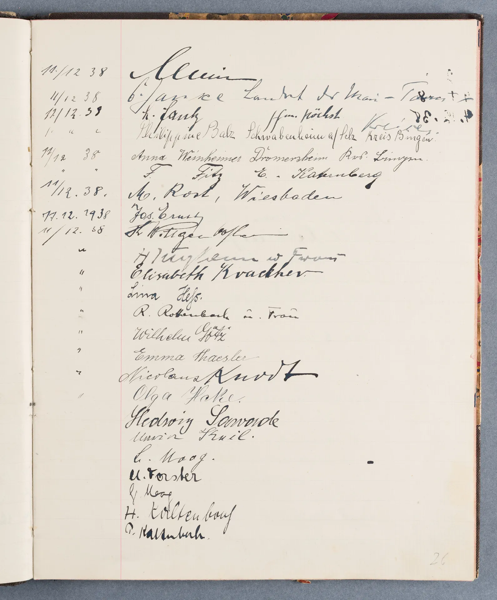 Besucherbuch des Ateliers von Ottilie W. Roederstein in Hofheim am Taunus