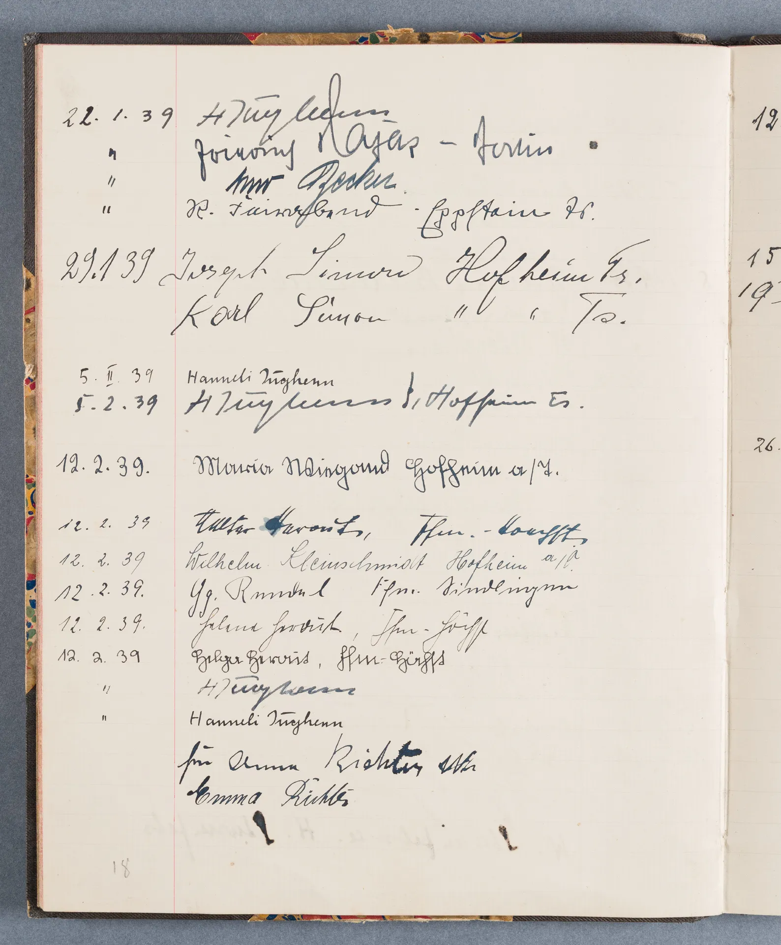 Besucherbuch des Ateliers von Ottilie W. Roederstein in Hofheim am Taunus