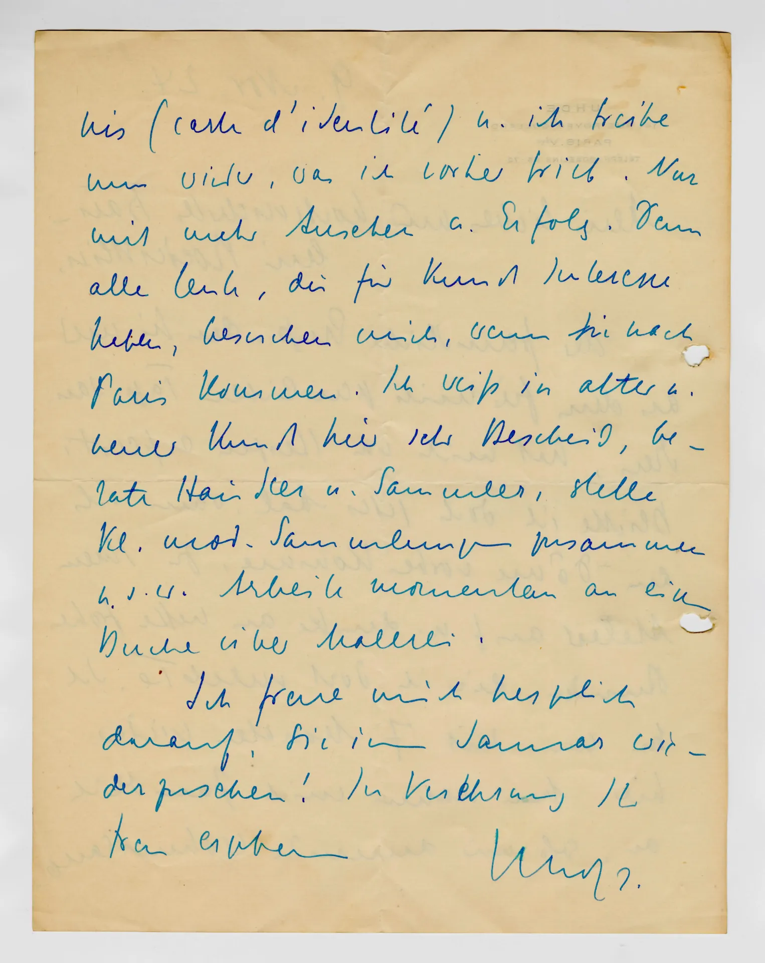 Brief von Wilhelm Uhde an Ottilie W. Roederstein, 9. November 1924
