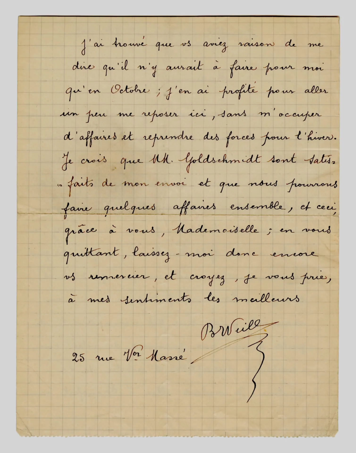 Brief von Berthe Weill an Ottilie W. Roederstein, 1. September 1908