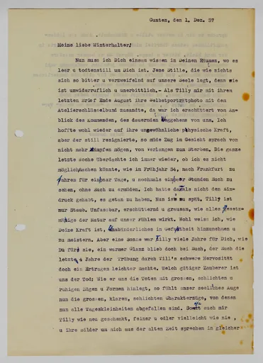 Brief (Transkript) von Martha Sommer an Elisabeth H. Winterhalter, 1. Dezember 1937