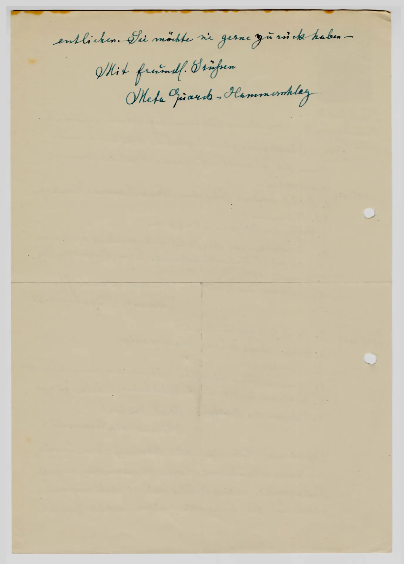 Brief von Meta Quarck-Hammerschlag an Hermann Jughenn, 10. Januar 1941