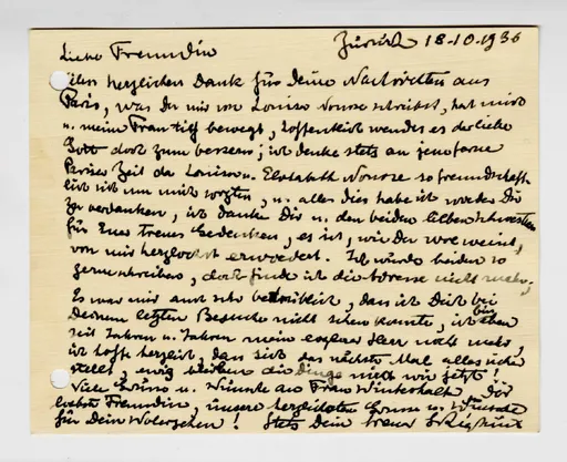 Brief von Sigismund Righini an Ottilie W. Roederstein, 18. Oktober 1936