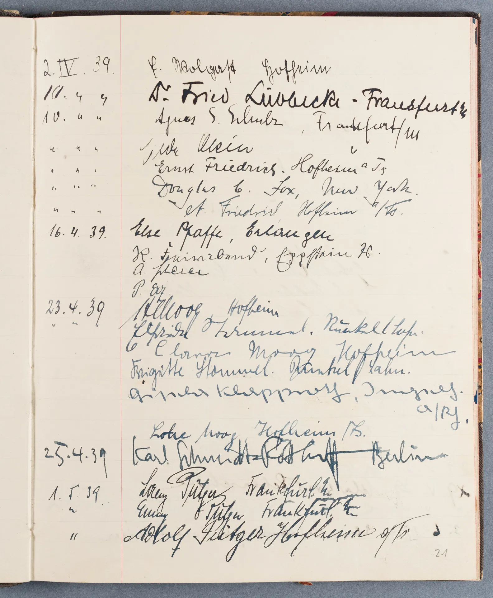 Besucherbuch des Ateliers von Ottilie W. Roederstein in Hofheim am Taunus