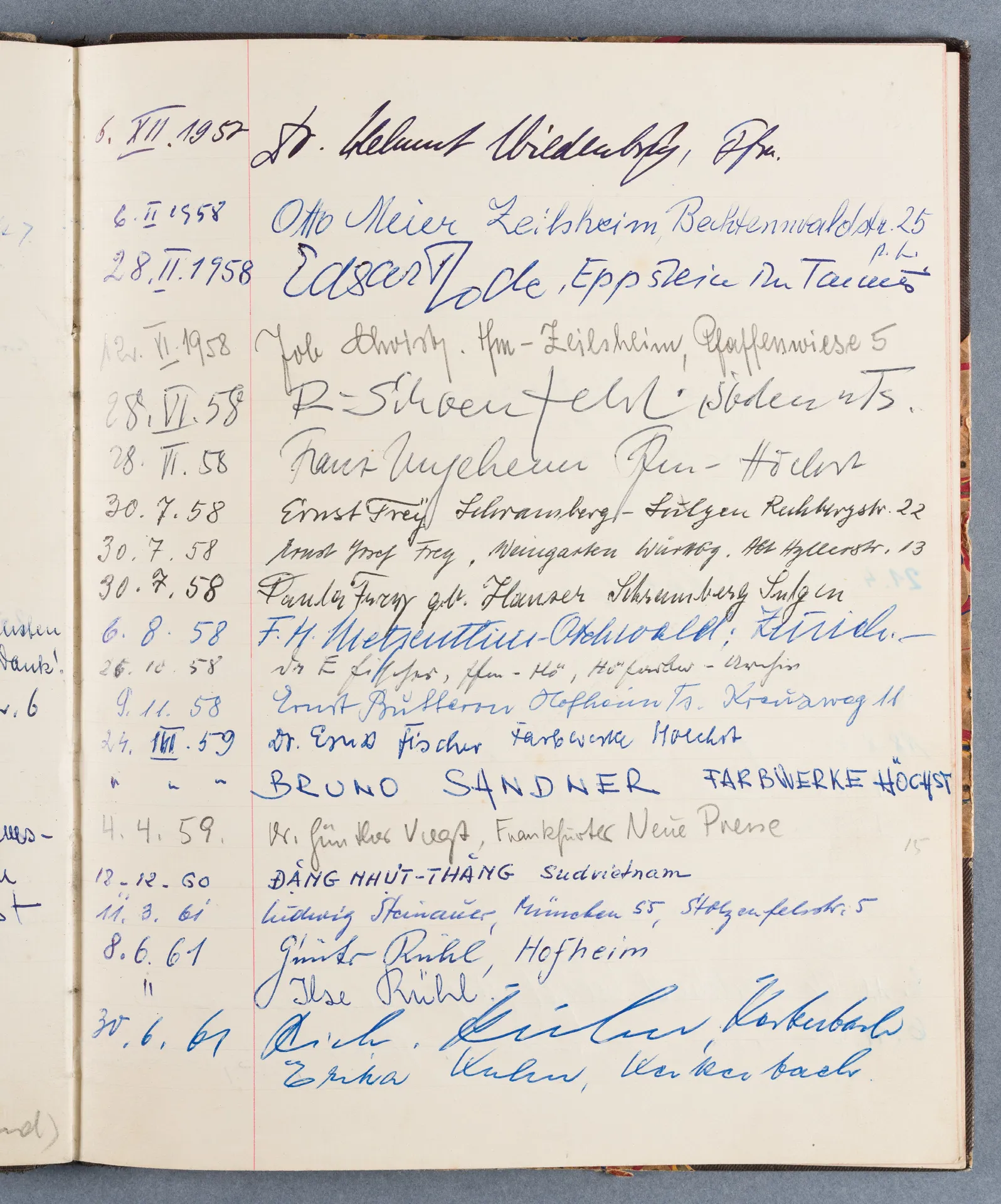 Besucherbuch des Ateliers von Ottilie W. Roederstein in Hofheim am Taunus