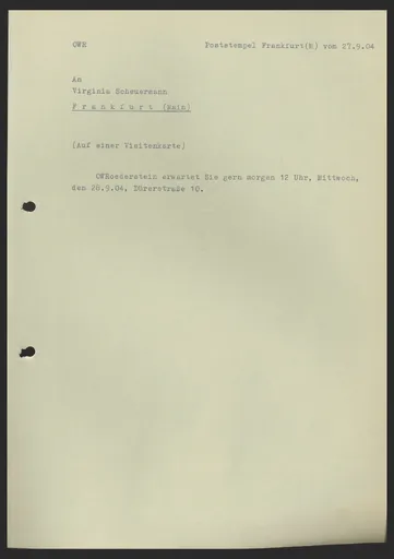 Brief (Transkript) von Ottilie W. Roederstein an Julia Virginia Scheuermann, 27. September 1904