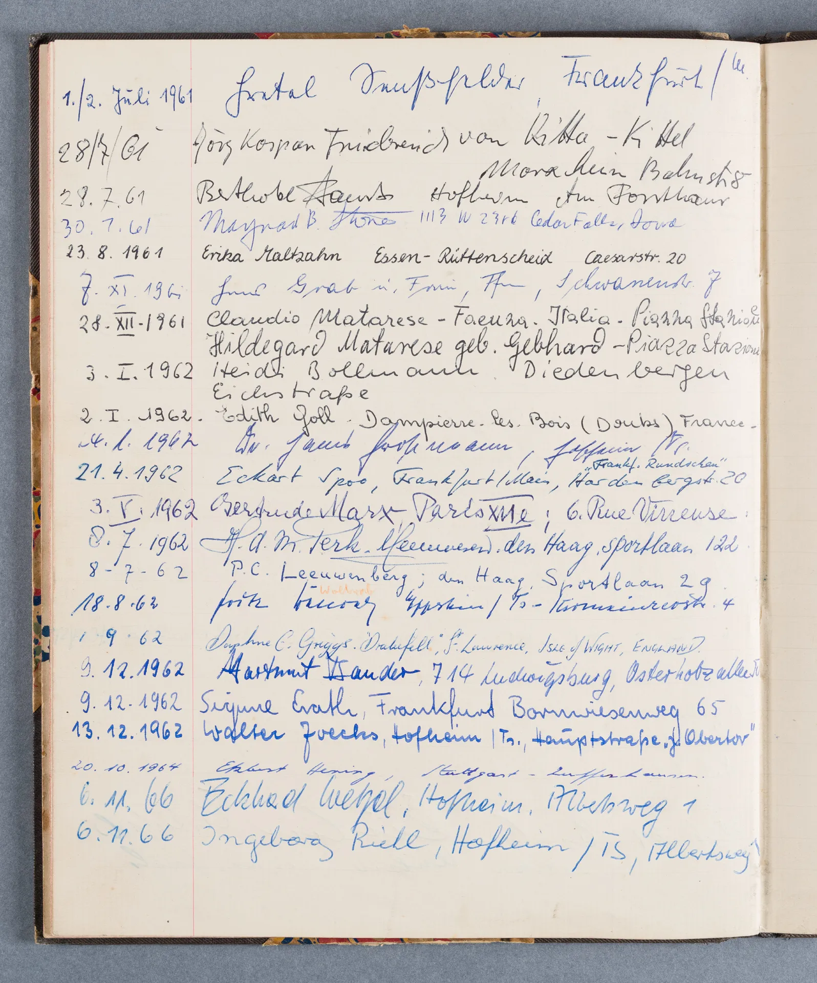 Besucherbuch des Ateliers von Ottilie W. Roederstein in Hofheim am Taunus