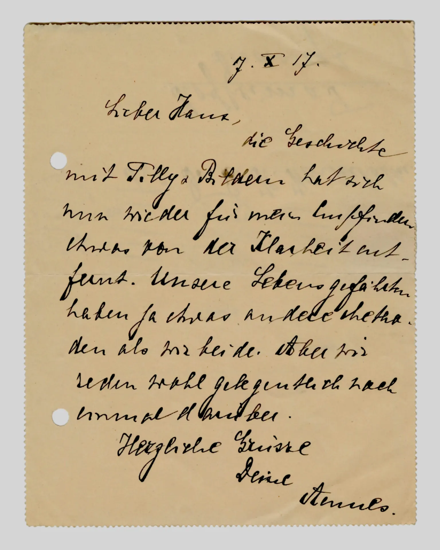 Brief von Anna Edinger an Elisabeth H. Winterhalter, 7. Oktober 1917