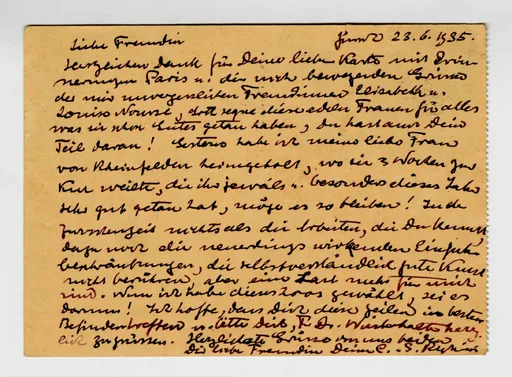 Postkarte von Sigismund Righini an Ottilie W. Roederstein, 23. Juni 1935