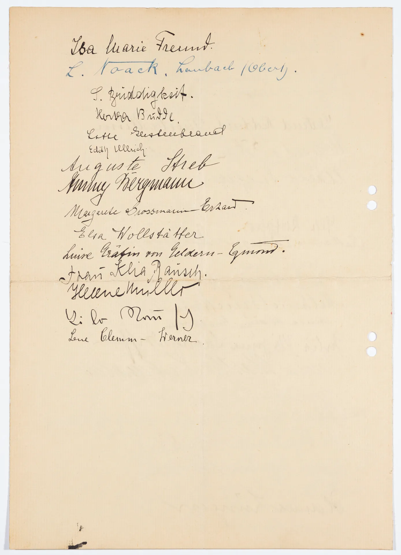 Unterschriftenliste der Teilnehmerinnen an der Roederstein-Feierstunde der GEDOK Frankfurt, 26. April 1934