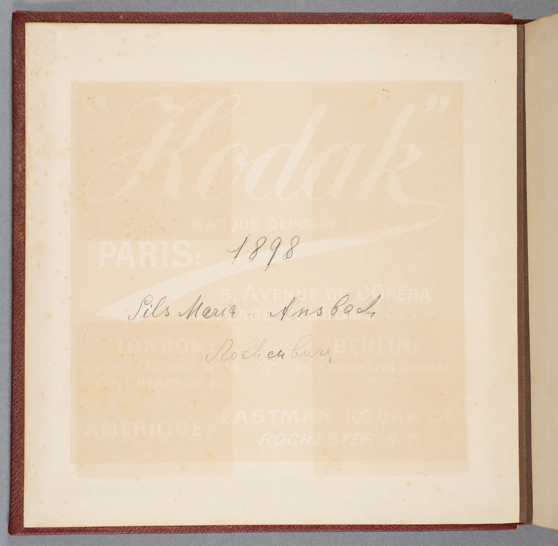 Fotoalbum: Sils Maria, Ansbach, Rothenburg, 1898, Seite 1 (Deckeninnenseite)