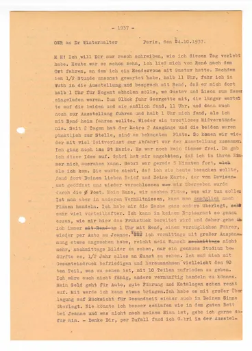 Brief (Transkript) von Ottilie W. Roederstein an Elisabeth H. Winterhalter, 14. Oktober 1937