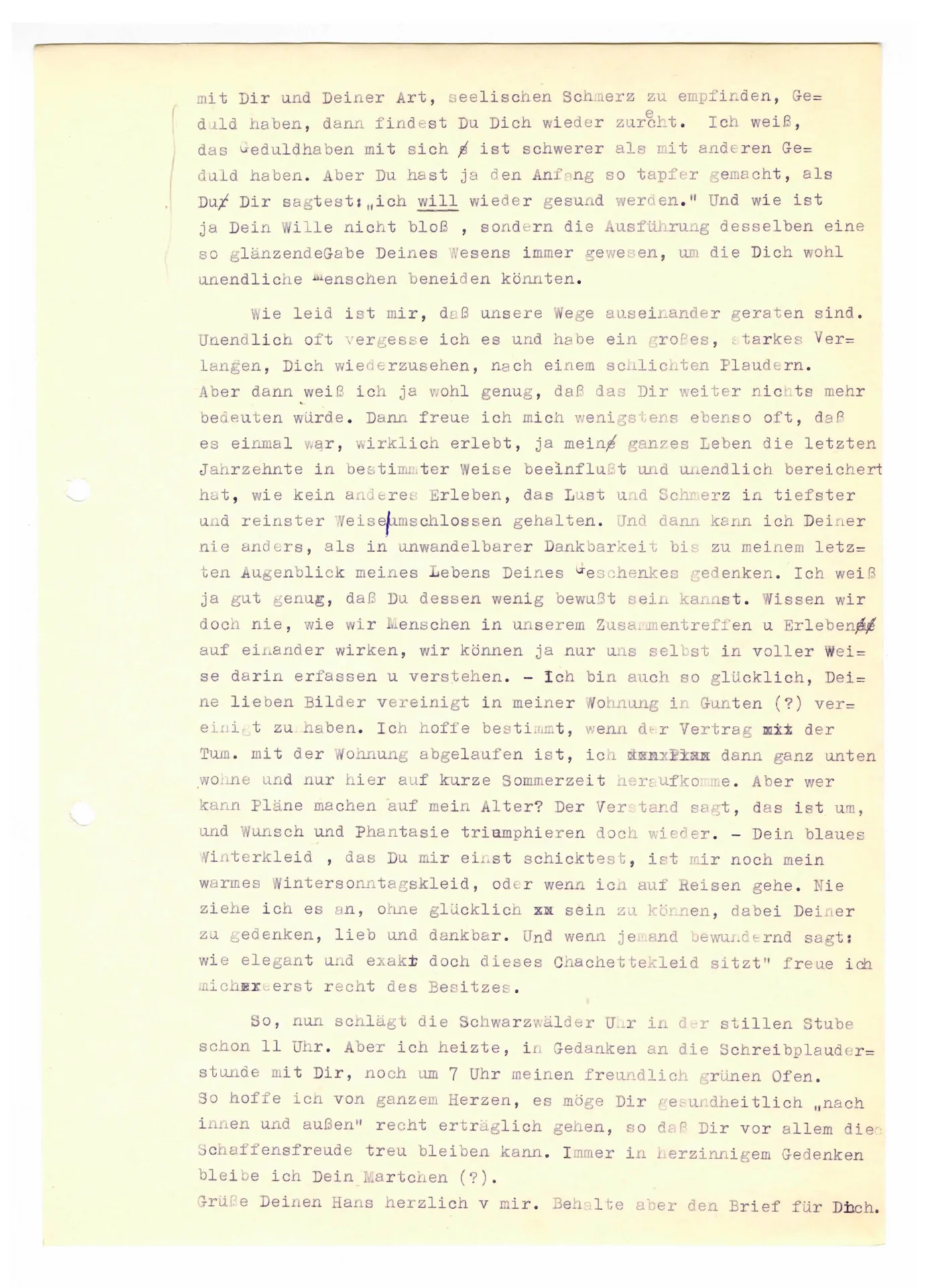 Brief (Transkript) von Martha Sommer an Ottilie W. Roederstein, 22. April 1937