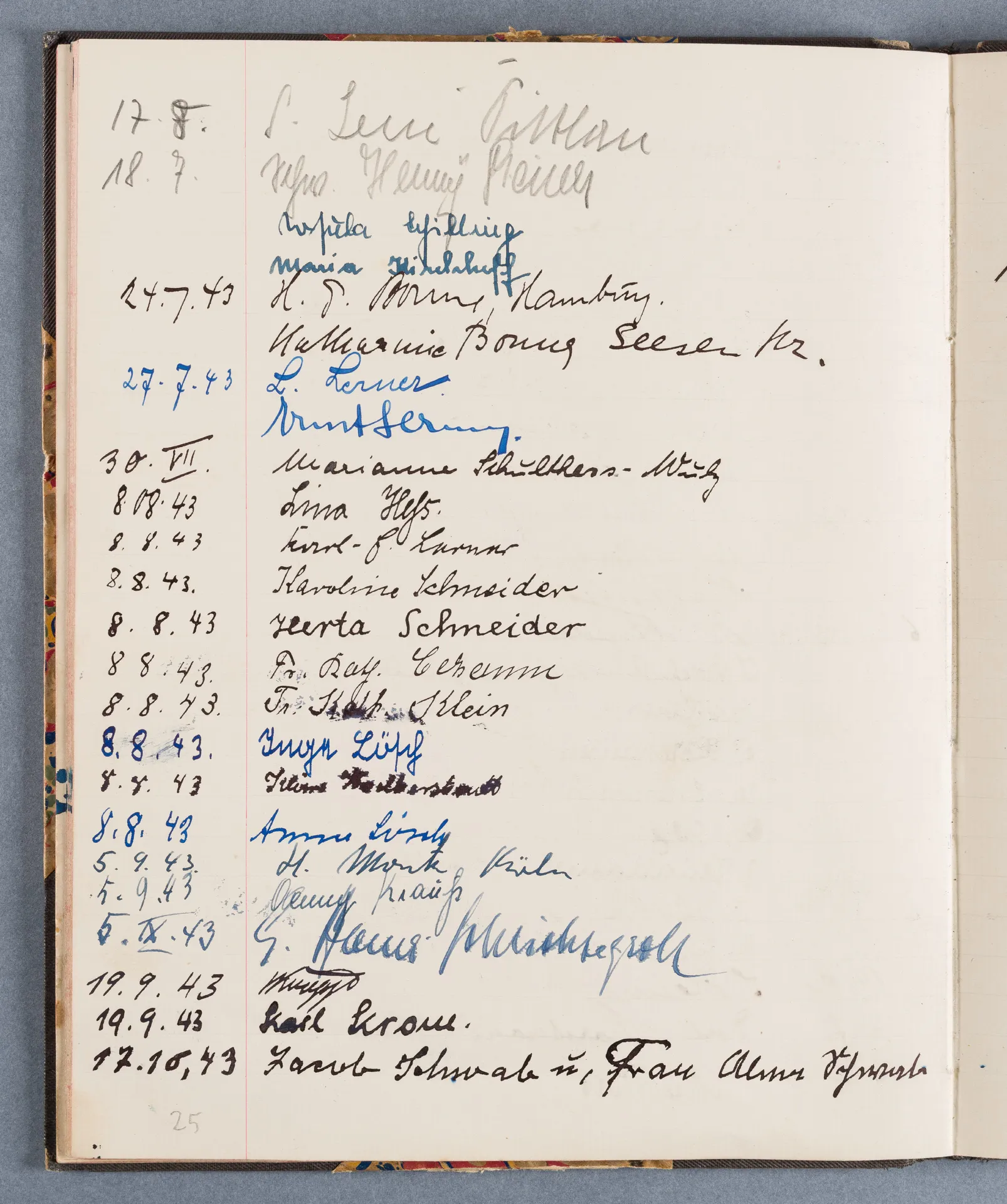 Besucherbuch des Ateliers von Ottilie W. Roederstein in Hofheim am Taunus