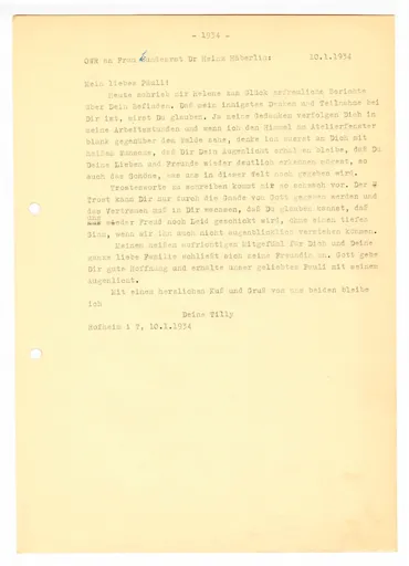 Brief (Transkript) von Ottilie W. Roederstein an Paula Häberlin, 10. Januar 1934