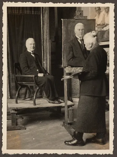 Ottilie W. Roederstein beim Porträtieren des Hofheimer Bürgermeisters Oskar Meyrer