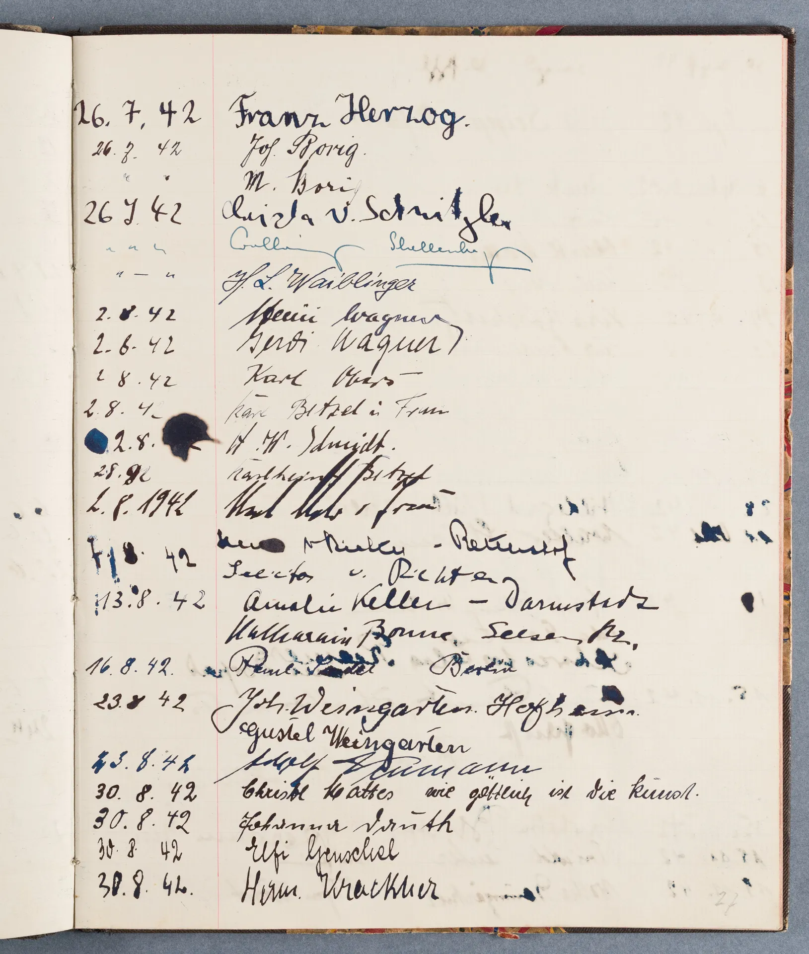 Besucherbuch des Ateliers von Ottilie W. Roederstein in Hofheim am Taunus