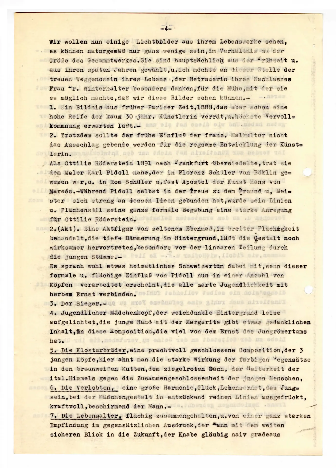 Ottilie W. Roederstein. Worte zu ihrem Gedächtnis, gesprochen am 23. Januar 1938 von Cläre Mehs-Luthmer für die GEDOK Frankfurt (Transkript)