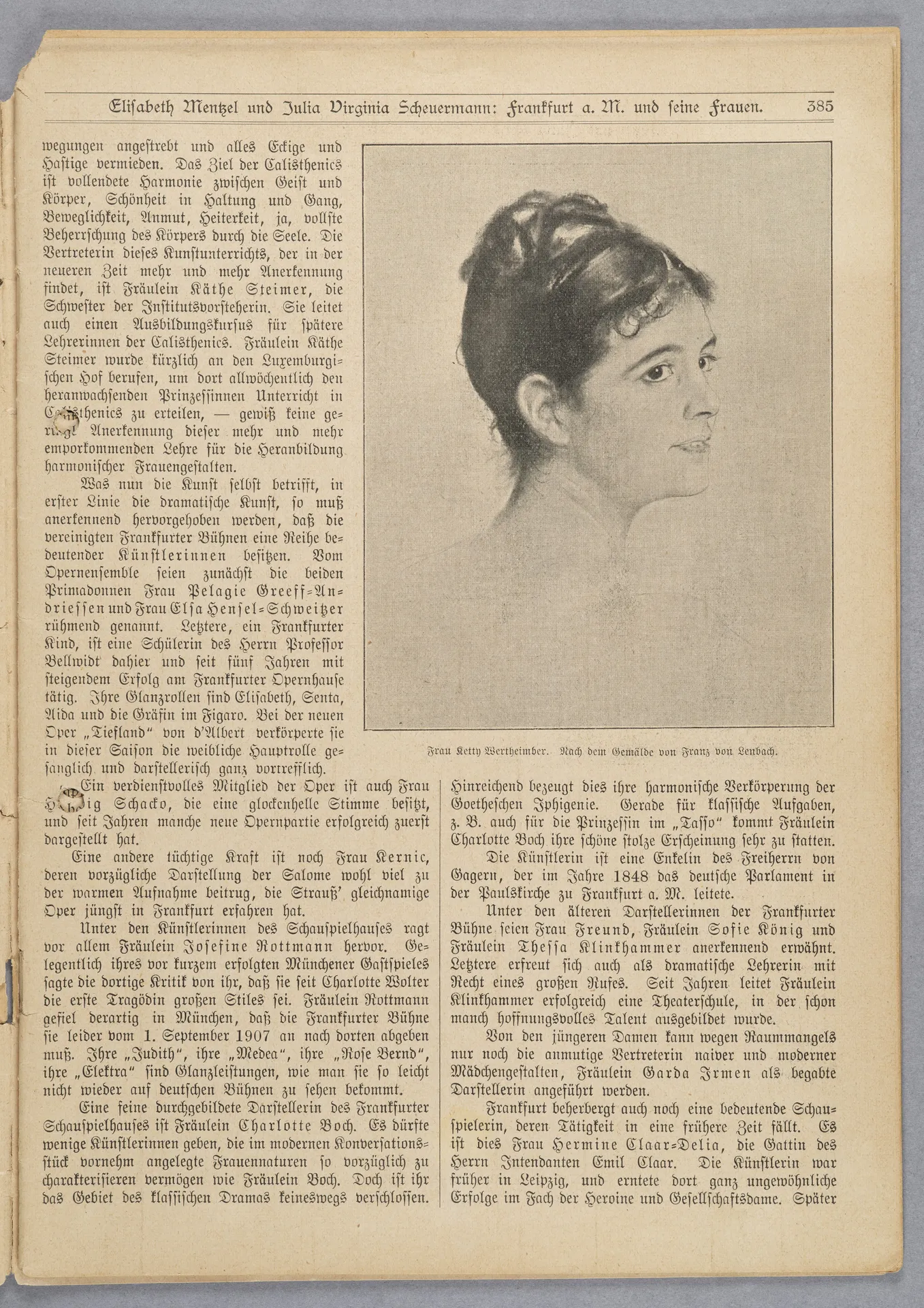 Elisabeth Mentzel und Julia Virginia Laengsdorff, Frankfurt a. M. und seine Frauen, in: Frauen-Rundschau, Jahrgang 8, Heft 14 [1907]