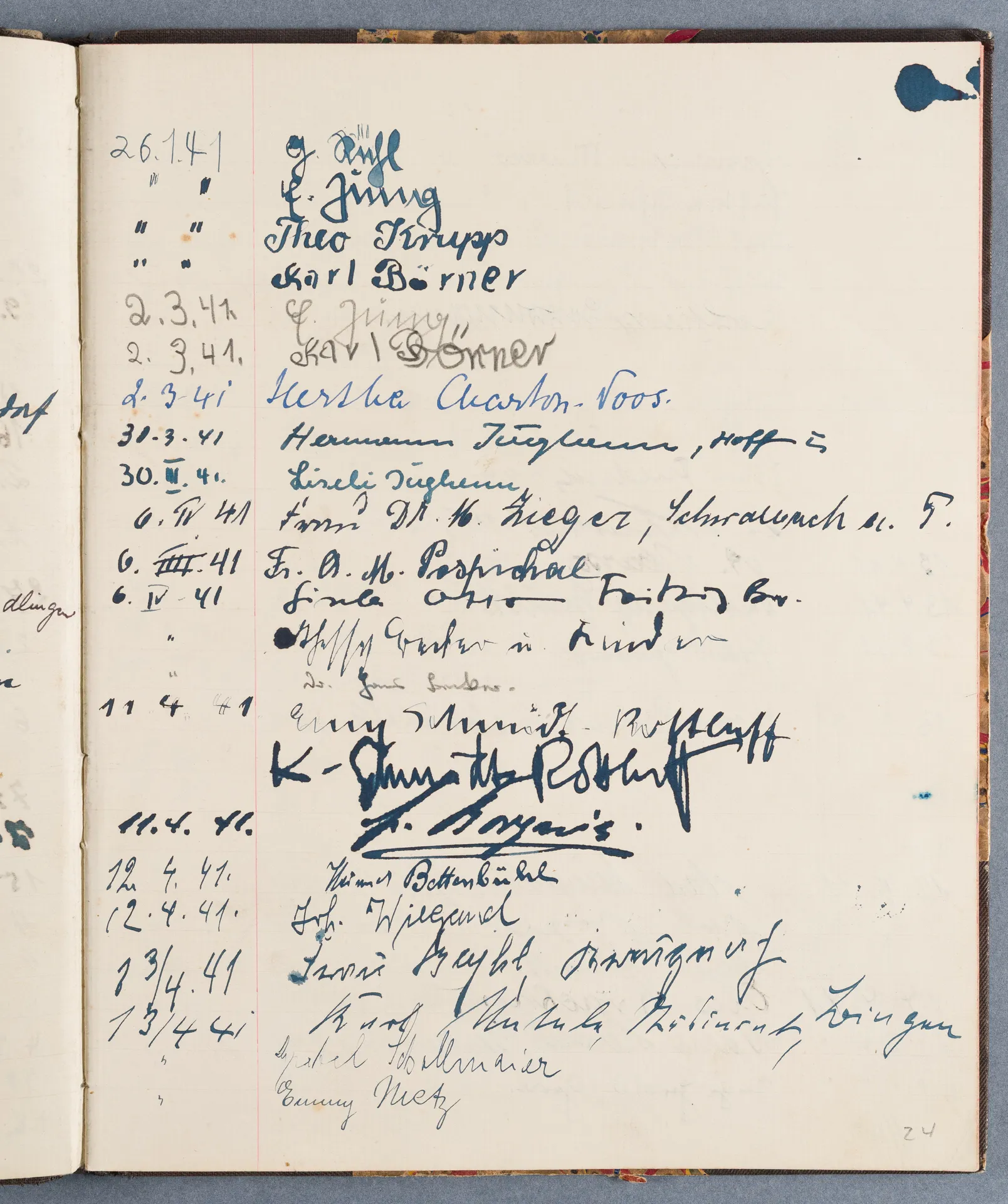 Besucherbuch des Ateliers von Ottilie W. Roederstein in Hofheim am Taunus