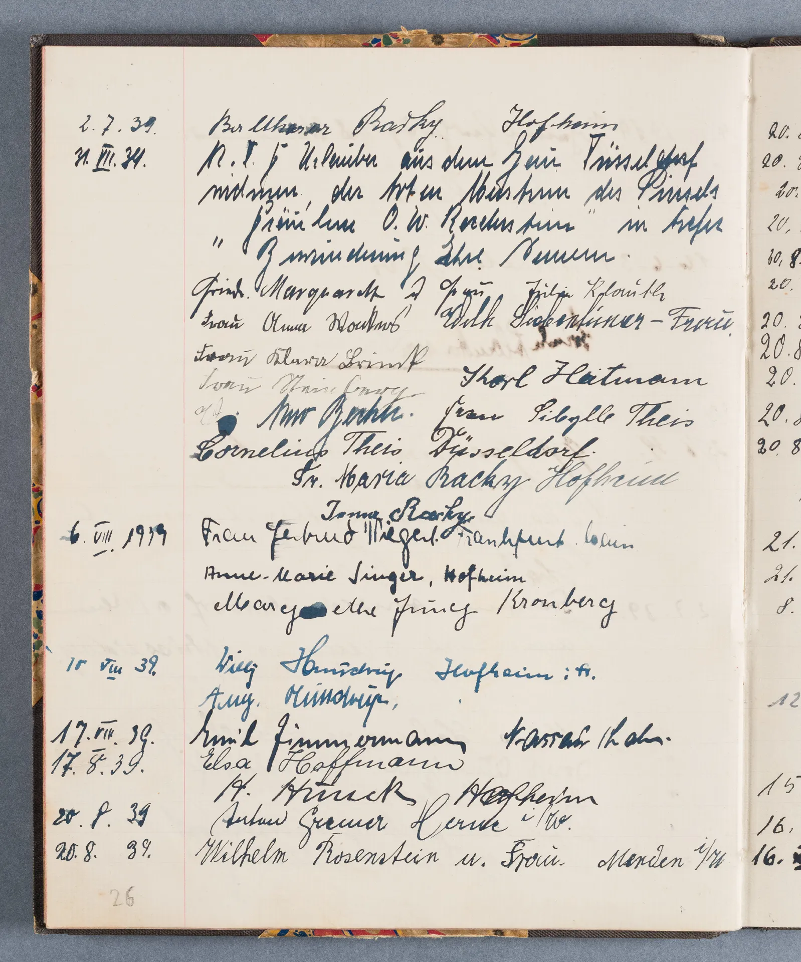 Besucherbuch des Ateliers von Ottilie W. Roederstein in Hofheim am Taunus