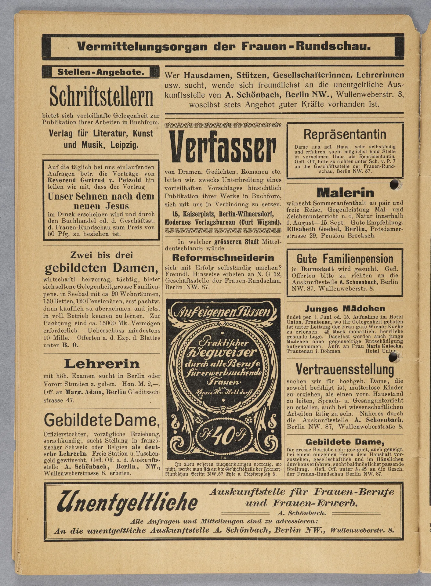Elisabeth Mentzel und Julia Virginia Laengsdorff, Frankfurt a. M. und seine Frauen, in: Frauen-Rundschau, Jahrgang 8, Heft 14 [1907]