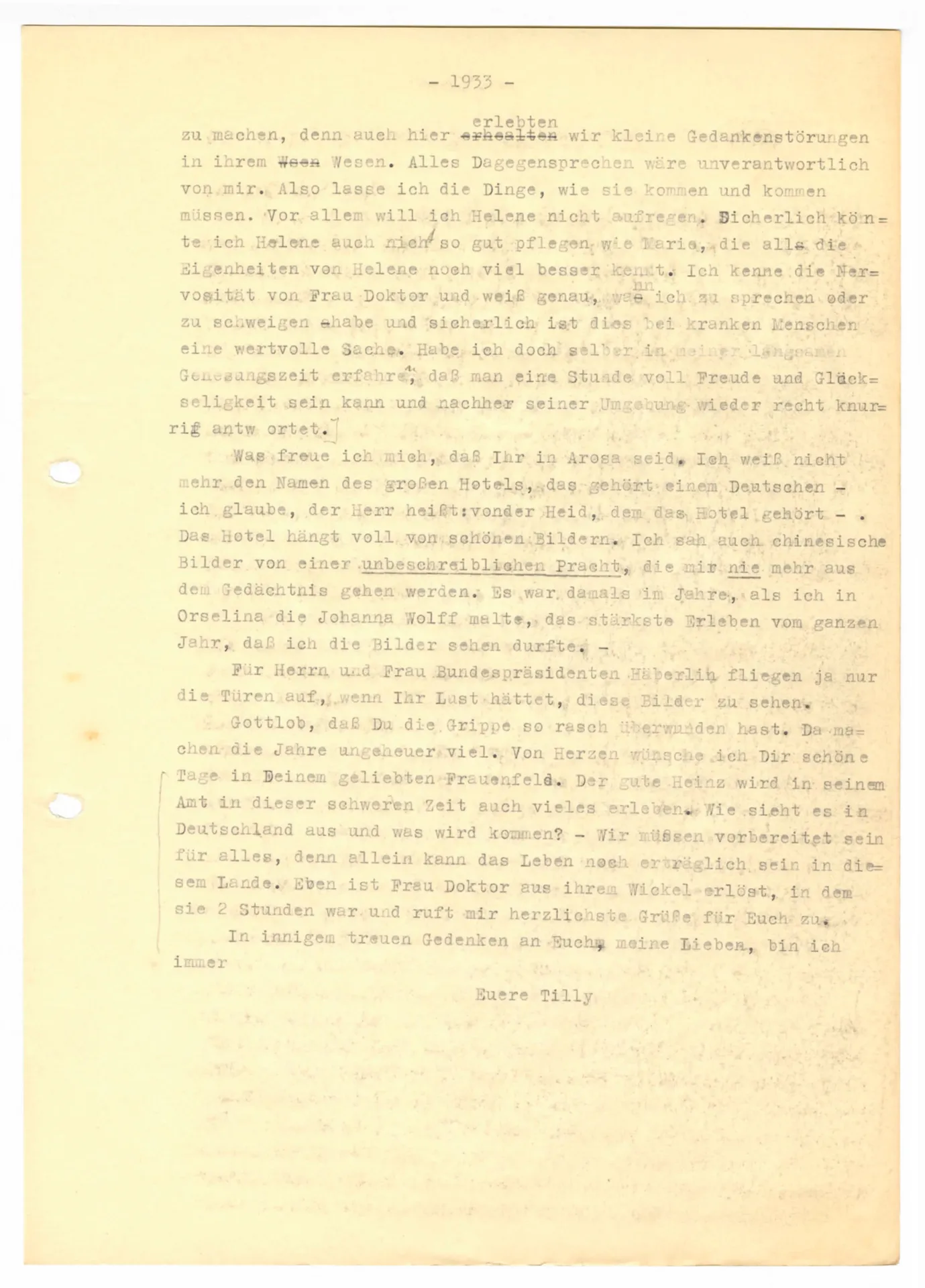 Brief (Transkript) von Ottilie W. Roederstein an Paula Häberlin, 21. Februar 1933