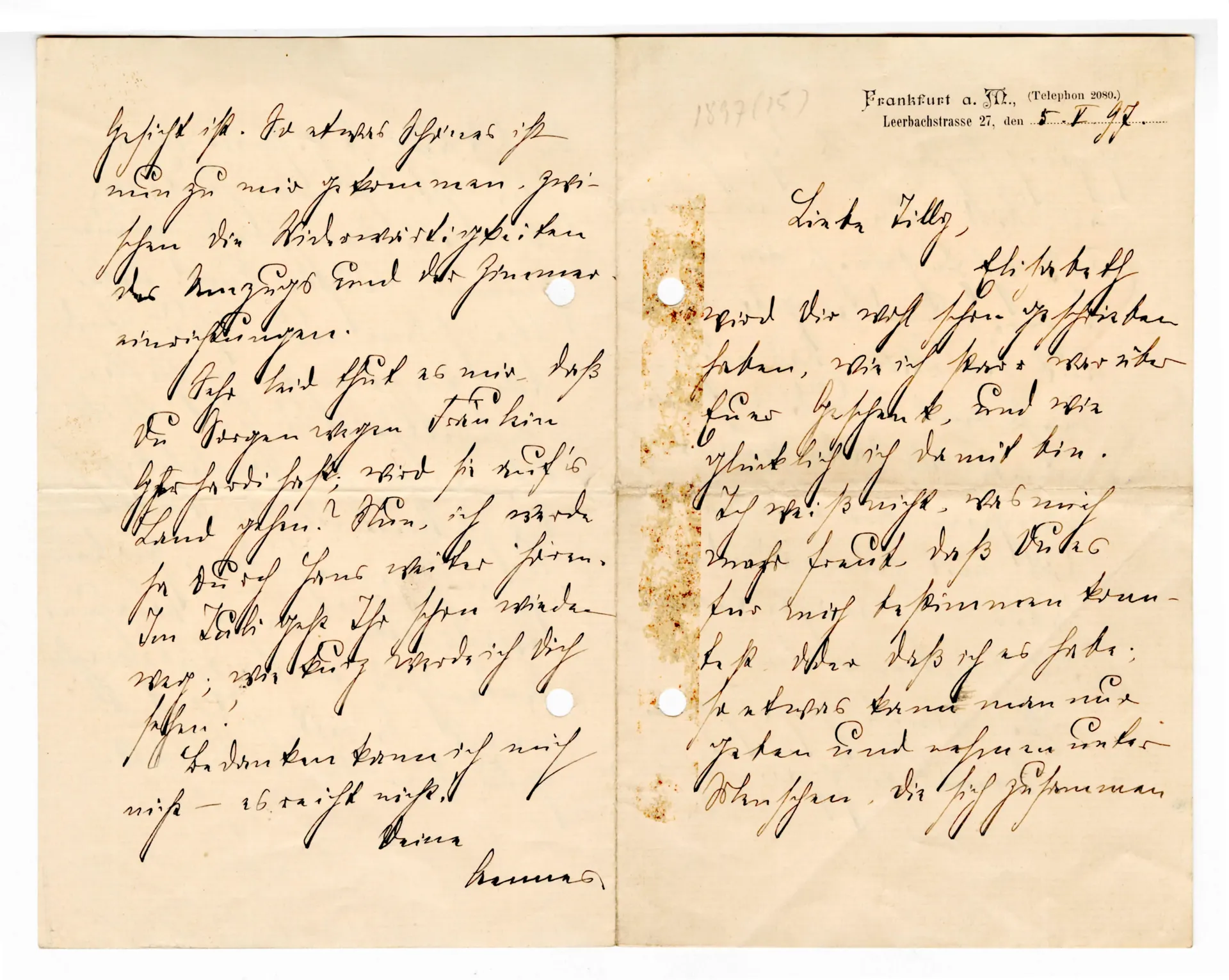 Brief von Anna Edinger an Ottilie W. Roederstein, 5. Mai 1897