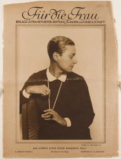 Die schöne Linie einer modernen Frau. Die Zeichnerin Erna Pinner, Deckblatt der Zeitschrift "Für die Frau", Beilage der Frankfurter Zeitung für Mode und Gesellschaft, 23. Januar 1927